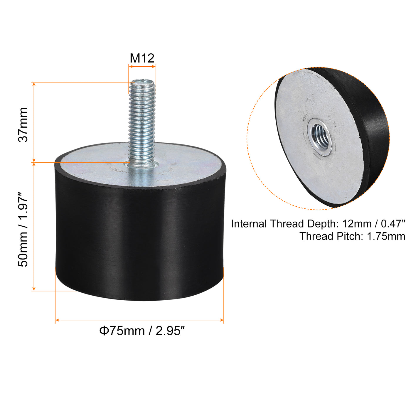 uxcell Uxcell Rubber Mounts M12 Male/Female Vibration Isolator Shock Absorber D75mmxH50mm