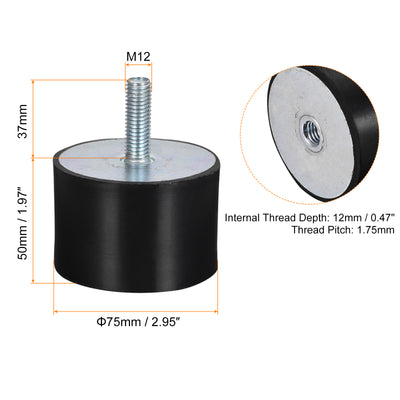 Harfington Uxcell Rubber Mounts M12 Male/Female Vibration Isolator Shock Absorber D75mmxH50mm