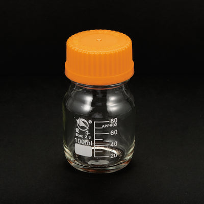 Harfington 100mL Clear Reagent Media Graduated Borosilicate Glass Storage Bottle Yellow Cap