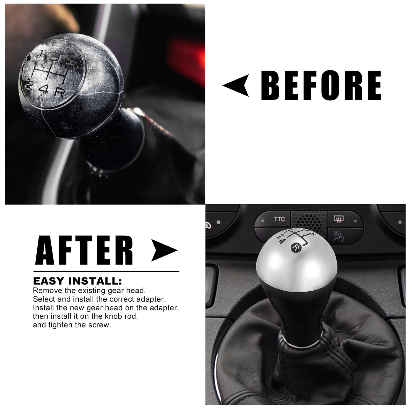 X AUTOHAUX Faux Leather Gear Stick Shift Knob Manual 5 Speed Gear Shift Handle Fit for Fiat 500 500C 2007-2018 Silver Tone