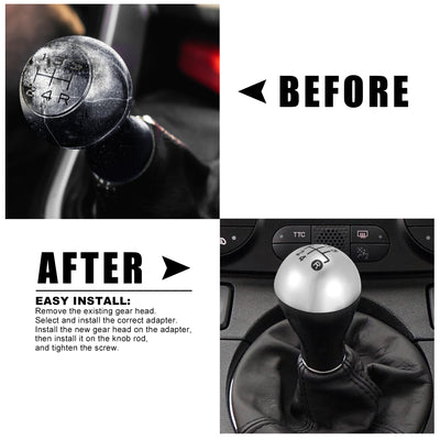 Harfington Faux Leather Gear Stick Shift Knob Manual 5 Speed Gear Shift Handle Fit for Fiat 500 500C 2007-2018 Silver Tone