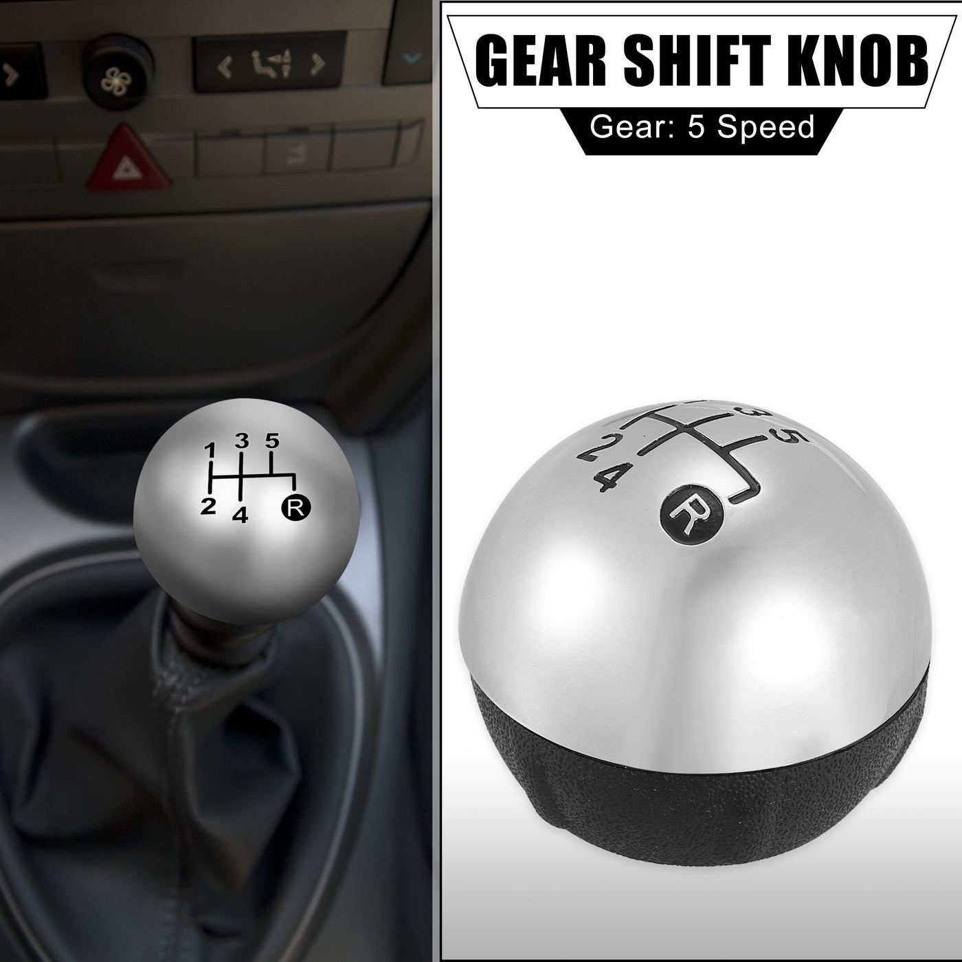 X AUTOHAUX Faux Leather Gear Stick Shift Knob Manual 5 Speed Gear Shift Handle Fit for Fiat 500 500C 2007-2018 Silver Tone