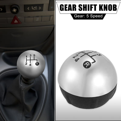 Harfington Faux Leather Gear Stick Shift Knob Manual 5 Speed Gear Shift Handle Fit for Fiat 500 500C 2007-2018 Silver Tone