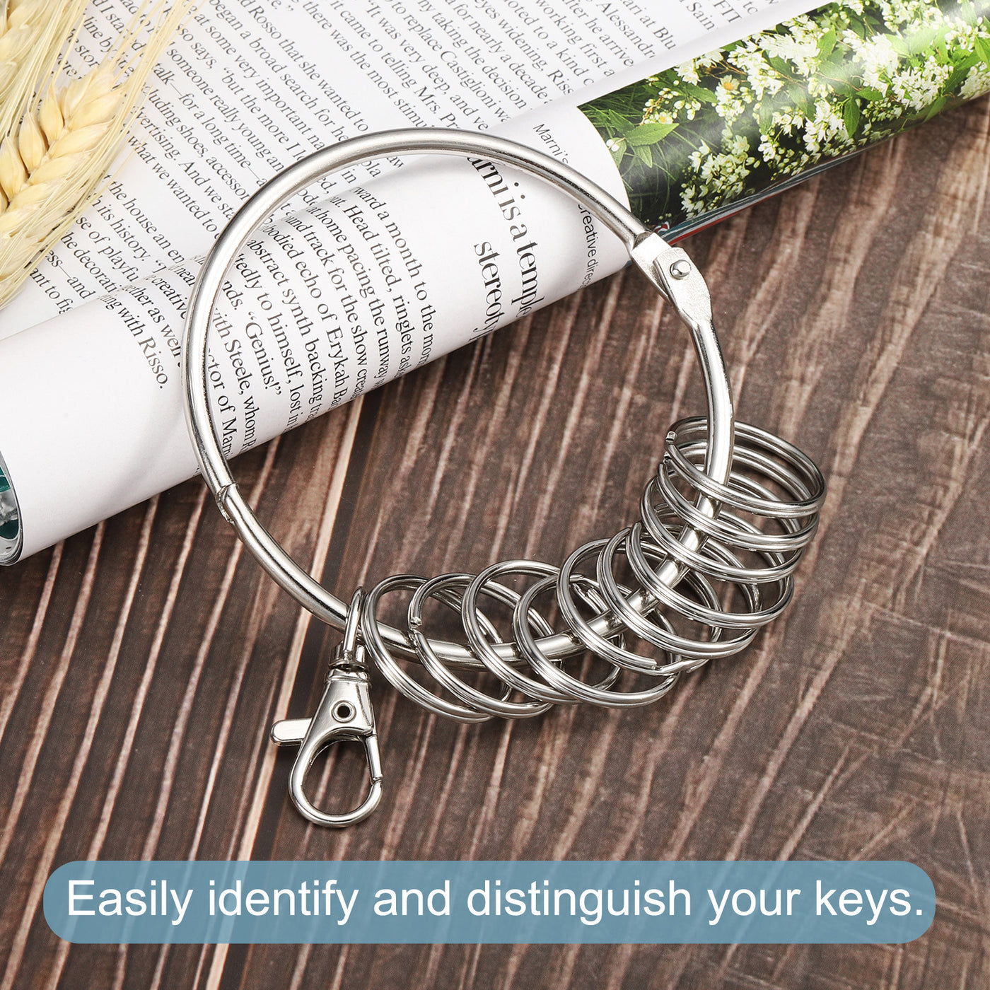 Harfington 3.2" Dia Key Organizer Schlüsselanhänger, 1pcs Key Management Halter mit 10 Schlüsselringen für Büro, Silber