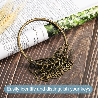 Harfington 3.4 Inch Dia Key Organizer Keychain, 2pcs Key Management Holder with 10 Digits Key Rings for Office, Bronze