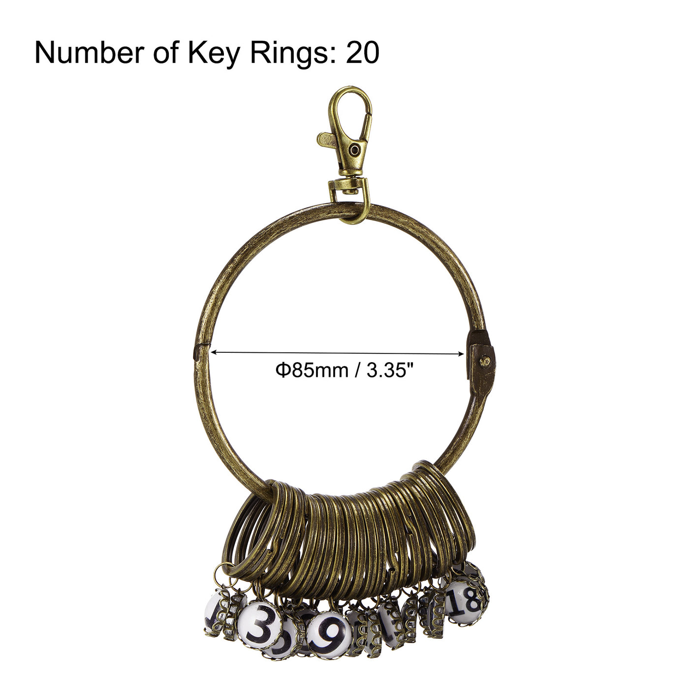 Harfington 3.4 Inch Dia Key Organizer Keychain, 1pcs Key Management Holder with 20 Digits Buckles Ring for Office, Bronze