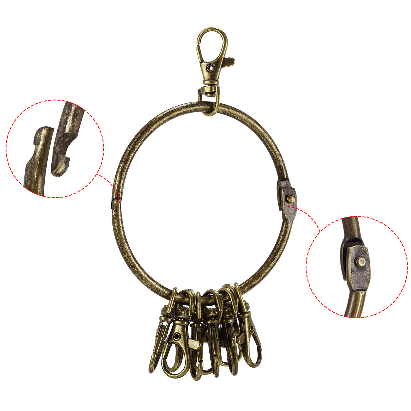 Harfington 3.4" Dia Key Organizer Schlüsselanhänger, 1pcs Key Management Halter mit 10 Schnalle Ring für Büro, Bronze