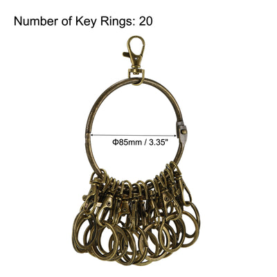 Harfington 3.4 Inch Dia Key Organizer Keychain, 1pcs Key Management Holder with 20 Buckle Loops for Office, Bronze