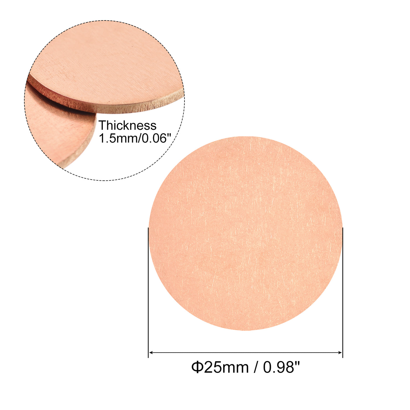 Harfington Stamping Blank Copper Round DIY Tags, 25mm/1" for Craft Decoration, Pack of 8