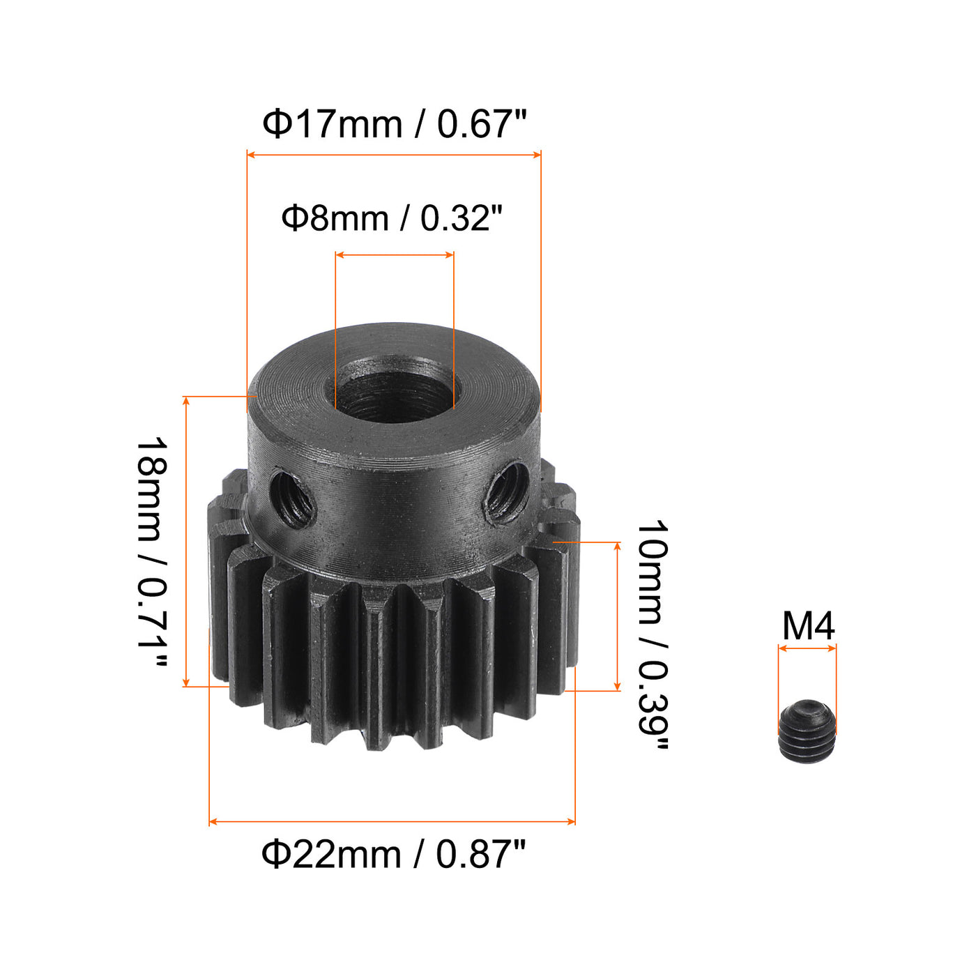 uxcell Uxcell 8mm Aperture 20T Mod 1 45# Steel Spur Diff Differential Motor Pinion Gear