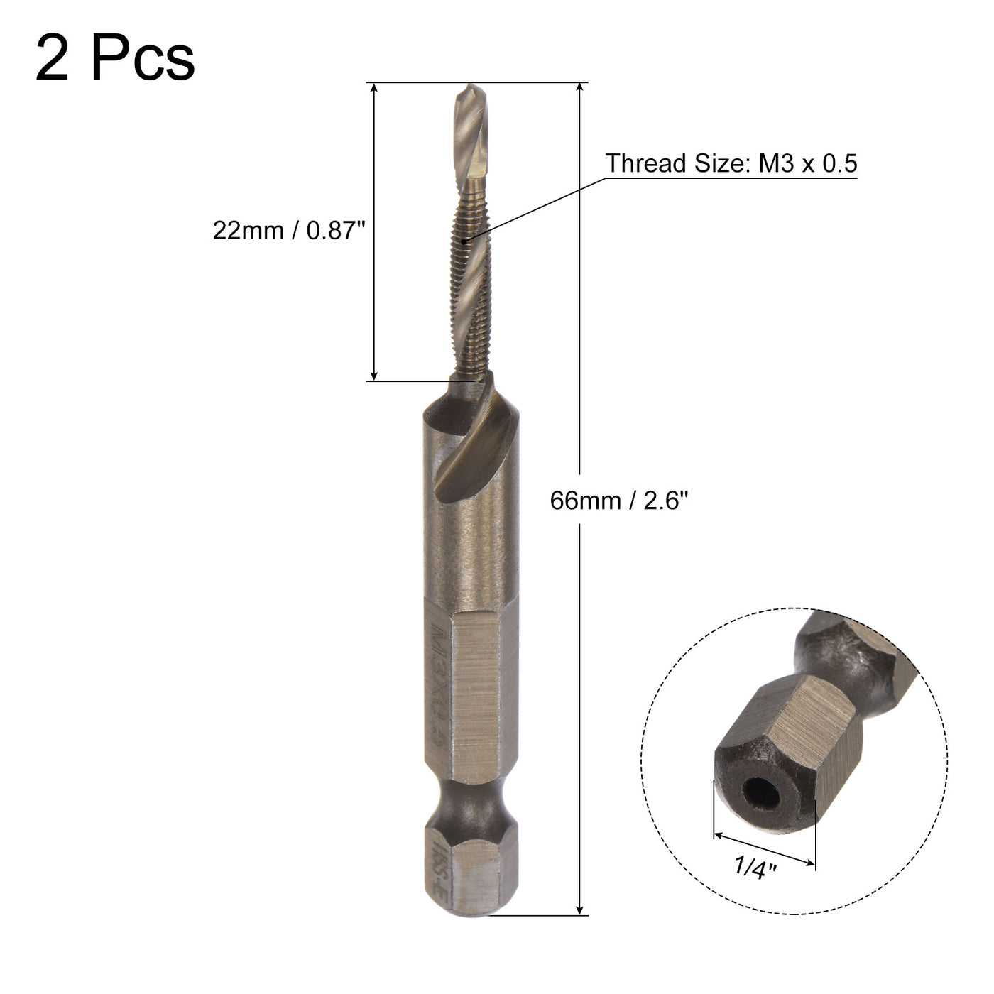 uxcell Uxcell M3 x 0.5 Titanium Coated High Speed Steel 6542 Combination Drill Tap Bit 2pcs