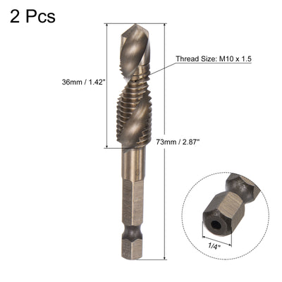 Harfington Uxcell M10 x 1.5 Titanium Coated High Speed Steel 6542 Combination Drill Tap Bit 2pcs