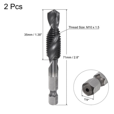 Harfington Uxcell M10x1.5 TiAlN Coated M35 Cobalt High Speed Steel Combination Drill Tap Bit 2pcs