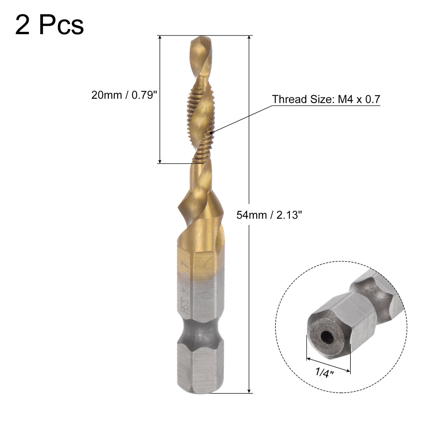 uxcell Uxcell M4 x 0.7 Titanium Coated High Speed Steel 4341 Combination Drill Tap Bit 2pcs