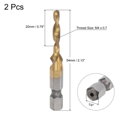 Harfington Uxcell M4 x 0.7 Titanium Coated High Speed Steel 4341 Combination Drill Tap Bit 2pcs