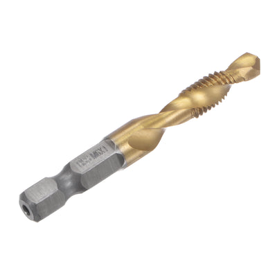 Harfington Uxcell M6 x 1 Titanium Coated High Speed Steel 4341 Combination Drill Tap Bit 2pcs