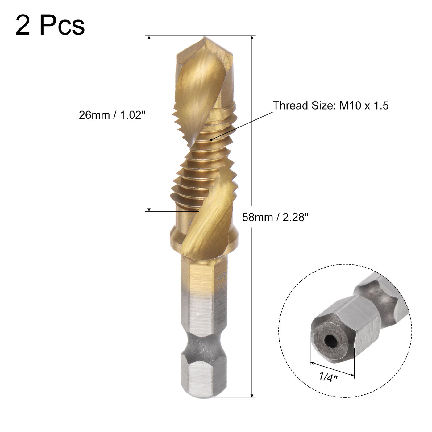 uxcell Uxcell M10 x 1.5 Titanium Coated High Speed Steel 4341 Combination Drill Tap Bit 2pcs