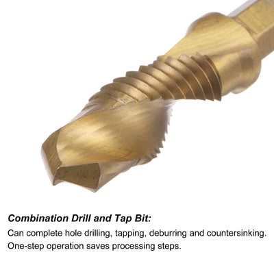 Harfington Uxcell M10 x 1.5 Titanium Coated High Speed Steel 4341 Combination Drill Tap Bit 2pcs