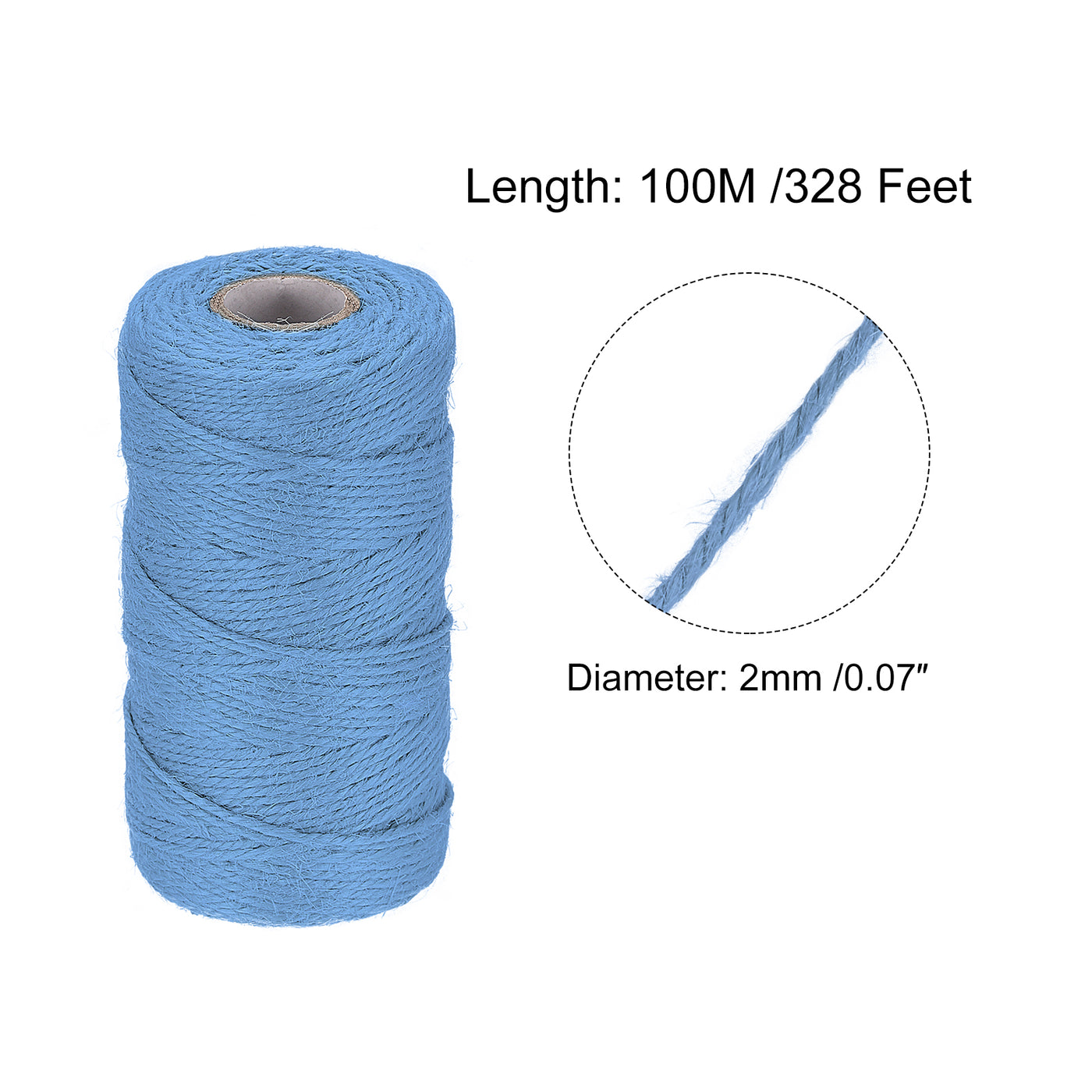 Harfington 328Ft Gartengarn 2mm Handwerk Saiten Jute für Kunstwerk DIY Hellblau