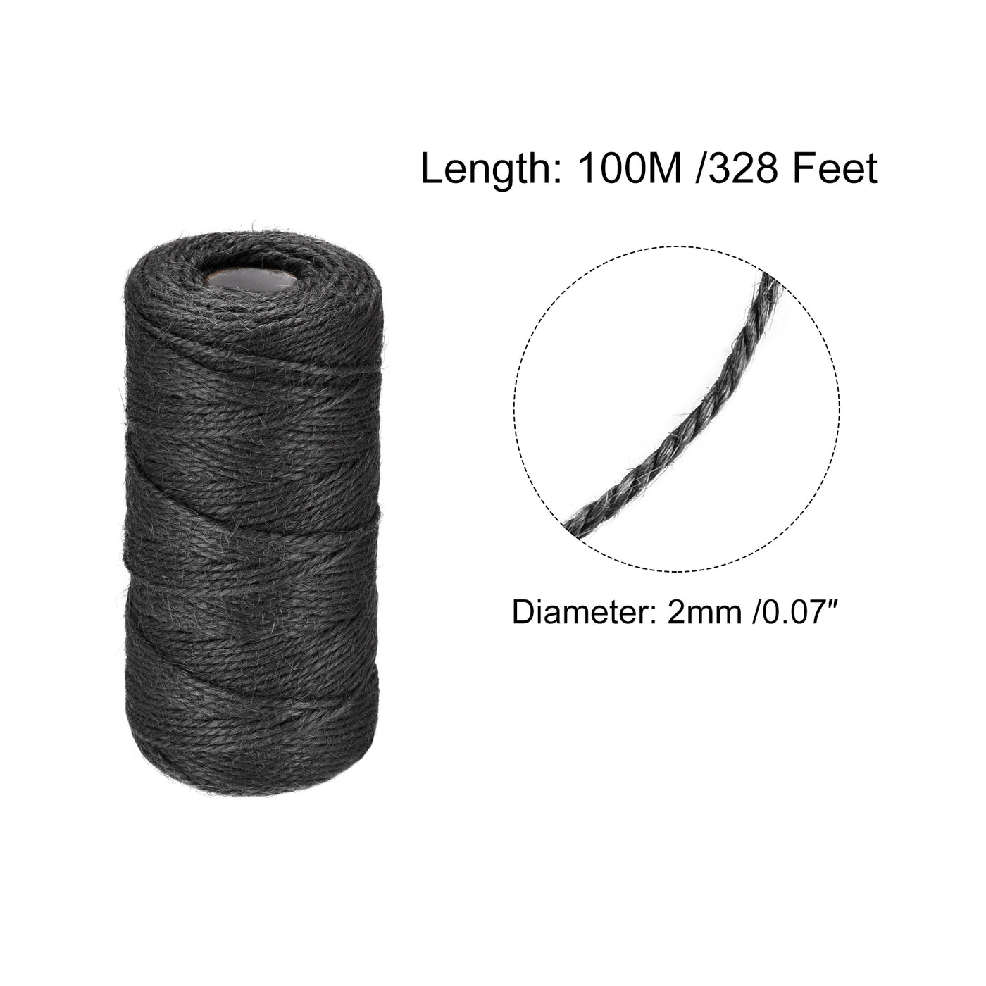 Harfington 328Ft Gartengarn 2mm Handwerk Saiten Jute für Kunstwerk DIY Schwarz