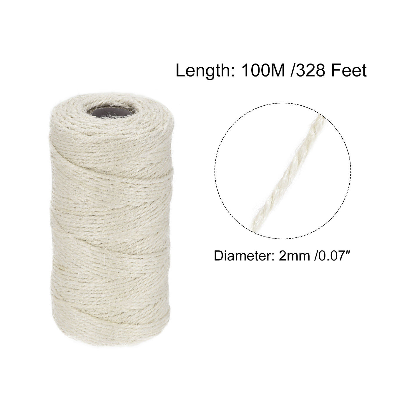 Harfington 328Ft Gartengarn 2mm Handwerk Saiten Jute für Kunstwerk DIY Weiß