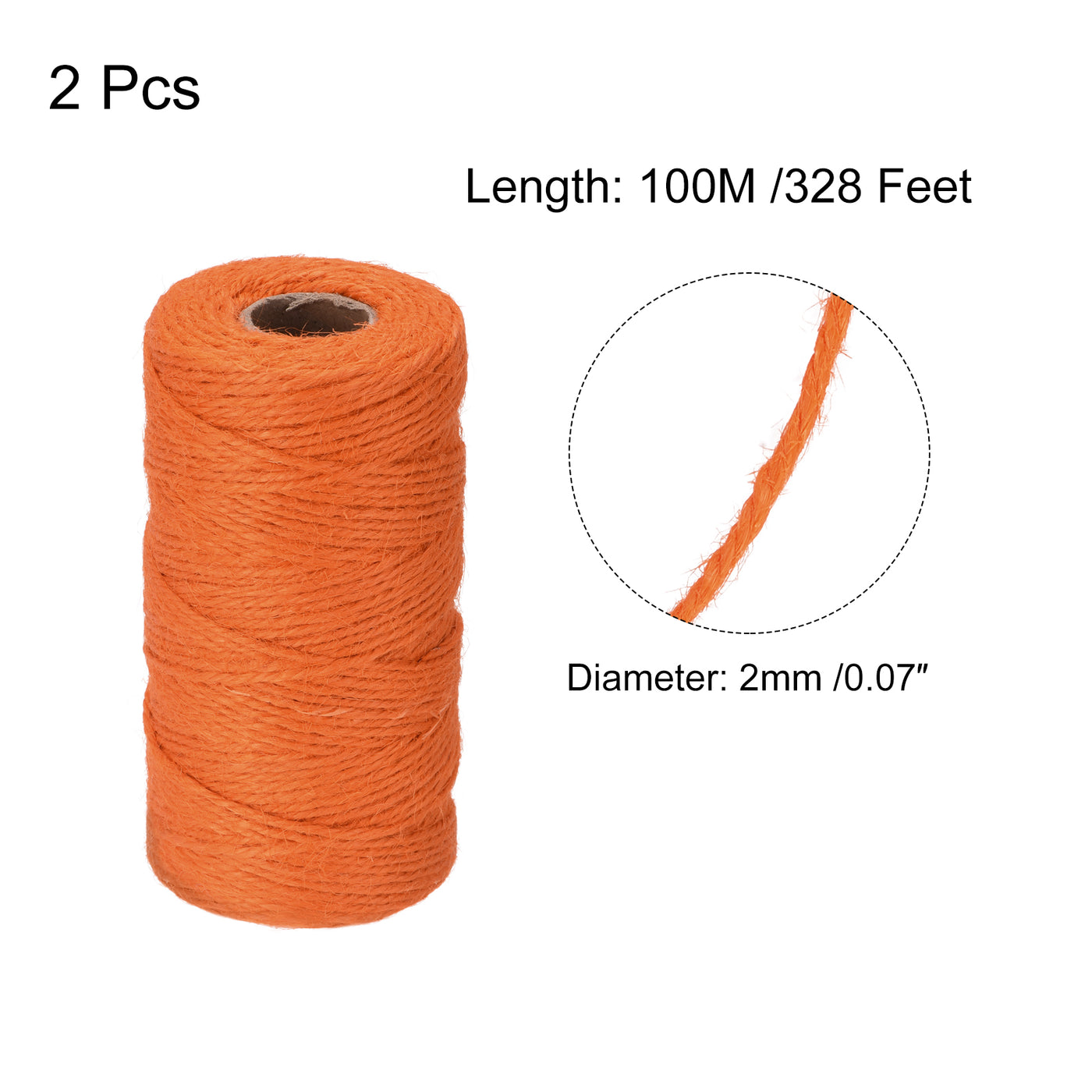 Harfington Paket von 2 328Ft Gartengarn 2mm Handwerk Saiten Jute für Kunstwerk DIY Orange