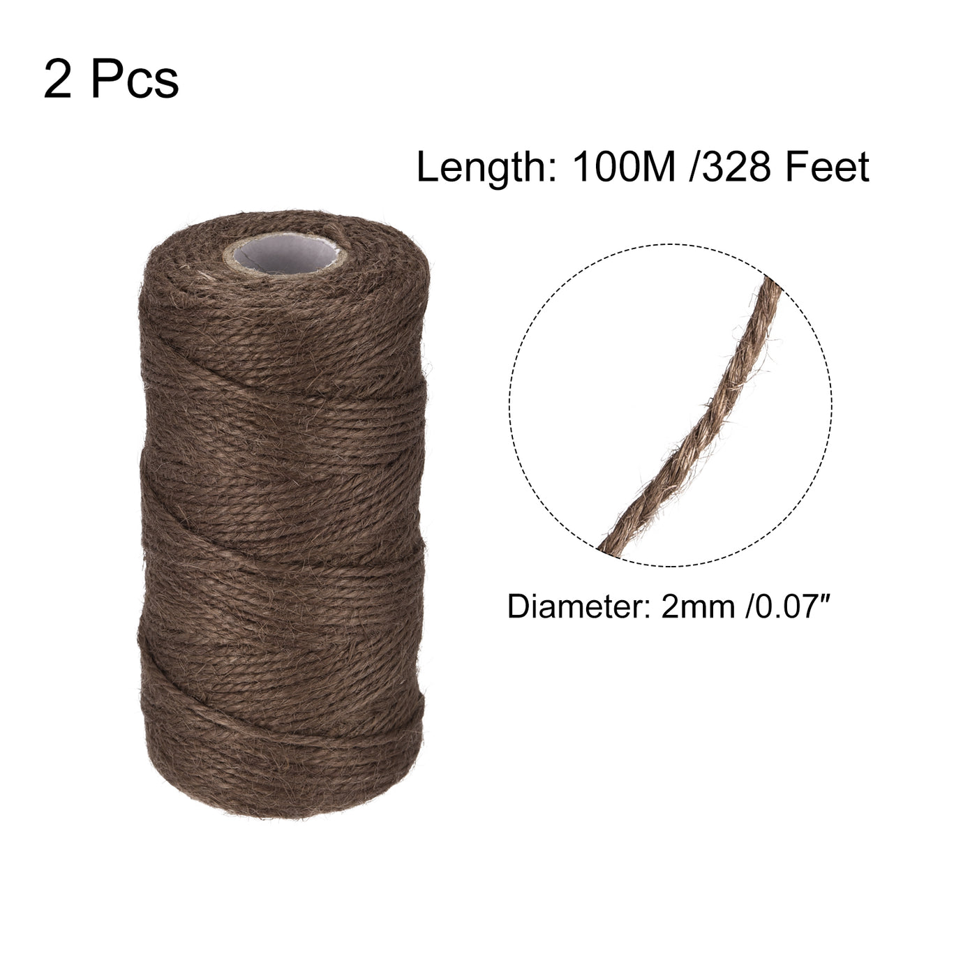 Harfington Paket von 2 328Ft Gartengarn 2mm Handwerk Saiten Jute für Kunstwerk DIY Braun