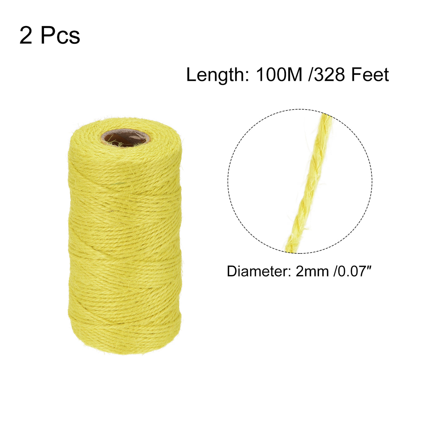 Harfington Paket von 2 328Ft Gartengarn 2mm Handwerk Saiten Jute für Kunstwerk DIY Hellgelb