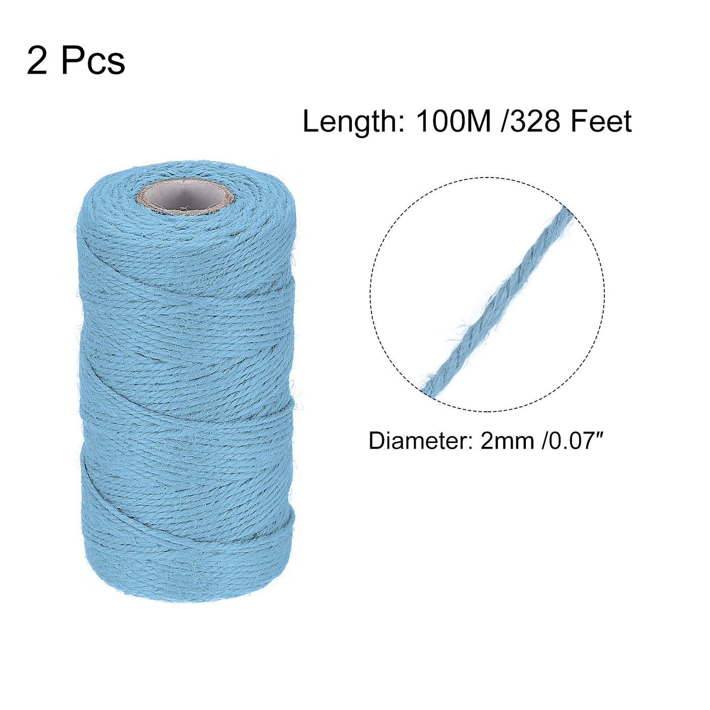 Harfington Paket von 2 328Ft Gartengarn 2mm Handwerk Saiten Jute für Kunstwerk DIY Hellblau