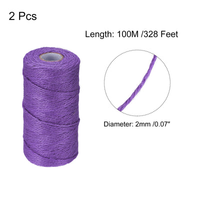 Harfington Paket von 2 328Ft Schnur 2mm Bastel Jute für DIY Kunstwerke Geschenkpackung Lila