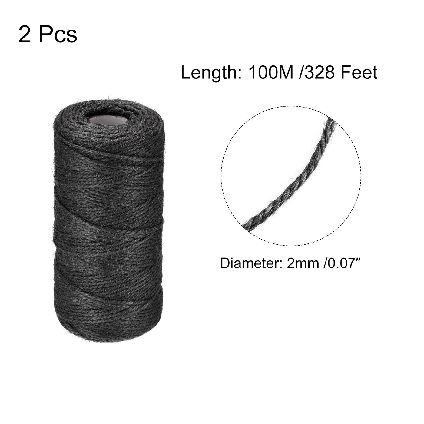 Harfington Paket von 2 328Ft Gartengarn 2mm Handwerk Saiten Jute für Kunstwerk DIY Schwarz