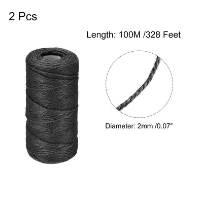 Harfington Paket von 2 328Ft Gartengarn 2mm Handwerk Saiten Jute für Kunstwerk DIY Schwarz