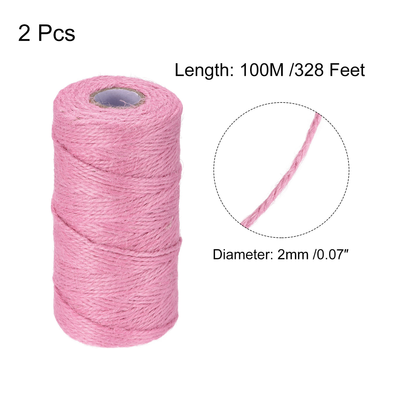 Harfington Paket von 2 328Ft Gartengarn 2mm Handwerk Saiten Jute für Kunstwerk DIY Rosa