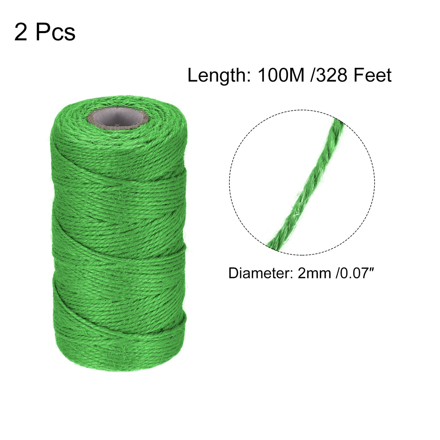 Harfington Paket von 2 328Ft Gartengarn 2mm Handwerk Saiten Jute für Kunstwerk DIY Grün