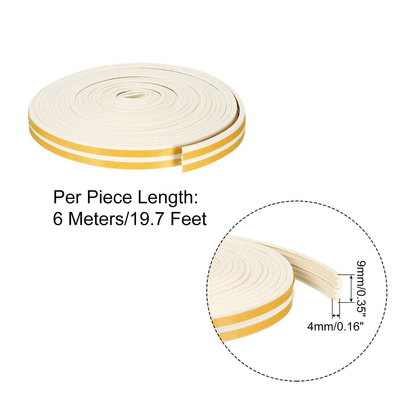 uxcell Uxcell Weather Stripping, 4pcs 6000mm x 9mm W x 4mm T Foam Seal Strip E Shaped, White