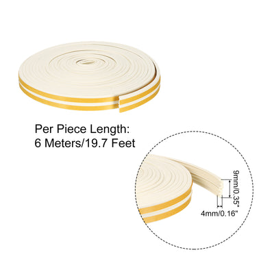 Harfington Uxcell Weather Stripping, 4pcs 6000mm x 9mm W x 4mm T Foam Seal Strip E Shaped, White