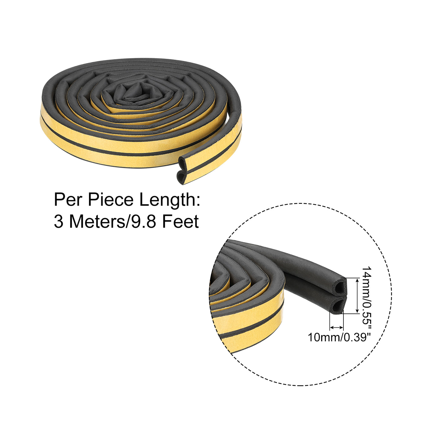 uxcell Uxcell Weather Stripping, 2pcs 3000mm x 14mm W x 12mm T Foam Seal Strip D Shaped, Black