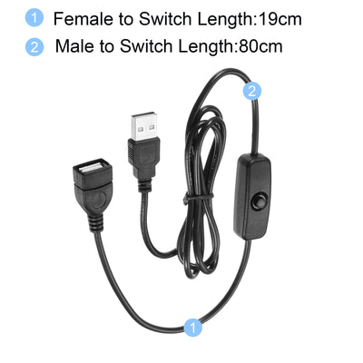 Harfington 501 EIN/AUS Schalter USB Stecker zu Buchse 100cm für LED Tischlampe Schwarz