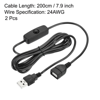 Harfington Paket von 2 501 EIN/AUS Schalter USB Stecker zu Buchse 200cm für LED Schwarz