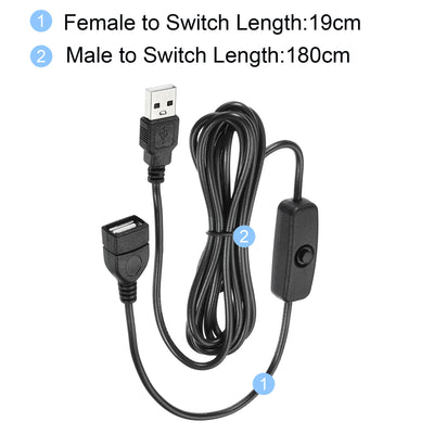 Harfington Paket von 2 501 EIN/AUS Schalter USB Stecker zu Buchse 200cm für LED Schwarz