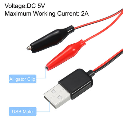 Harfington Crocodile Clamps Test Wire, USB Male to Alligator Clips for Charge Testing Circuit Adapter