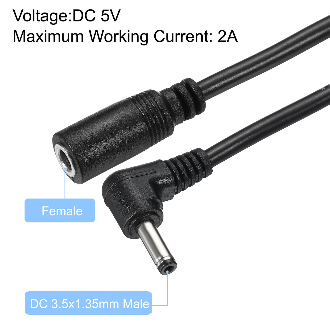 Harfington DC 3.5x1.35mm Male to Female Plug Power Extension Cable L Shape 20cm Black 2Pcs