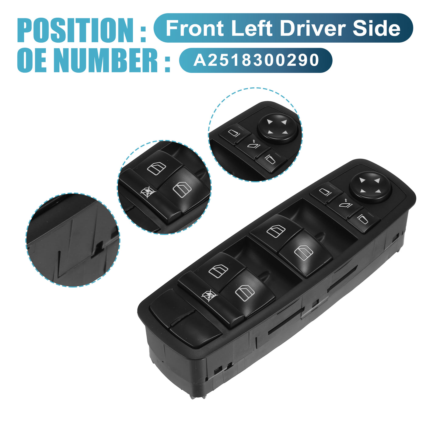 X AUTOHAUX Power Window Switch Driver Side Power Window Master Control Switch A2518300290 Replacement for Mercedes-Benz GL550 2008-2012