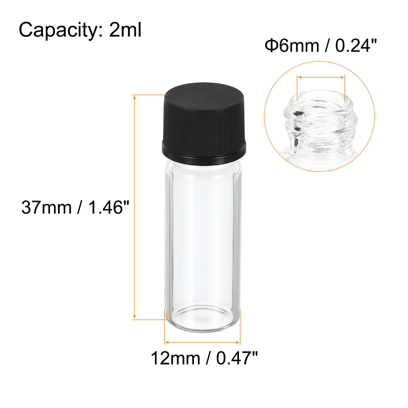 Harfington 2mL Reagent Glass Storage Bottle 12Pcs Round Plastic Screw Cap Lab Home Clear