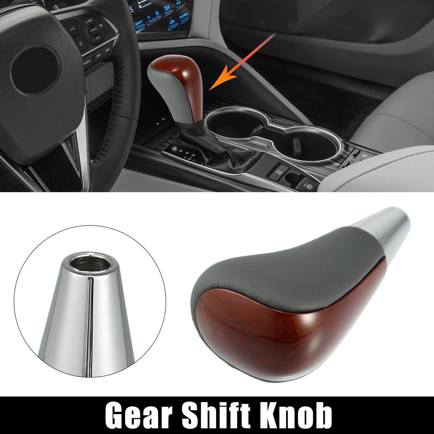 X AUTOHAUX M8x1.25 Auto Gear Shift Knob Gear Lever Shifter for Toyota Avalon Yaris 4Runner Tacoma for Lexus ES300 ES330 Brown Wood Pattern Gary Faux Leather