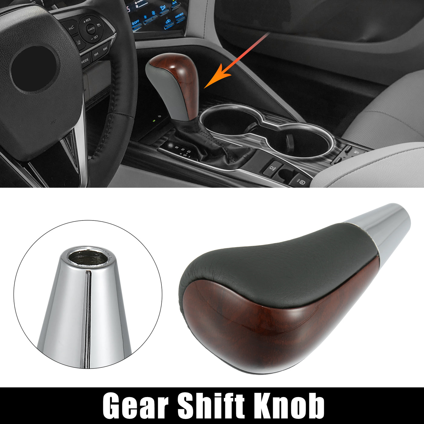 X AUTOHAUX M8x1.25 Faux Leather Car Gear Shift Knob Gear Lever Shifter for Toyota Camry Avalon Yaris 4Runner Tacoma for Lexus ES300 ES330 Deep Brown Wood Pattern Gary