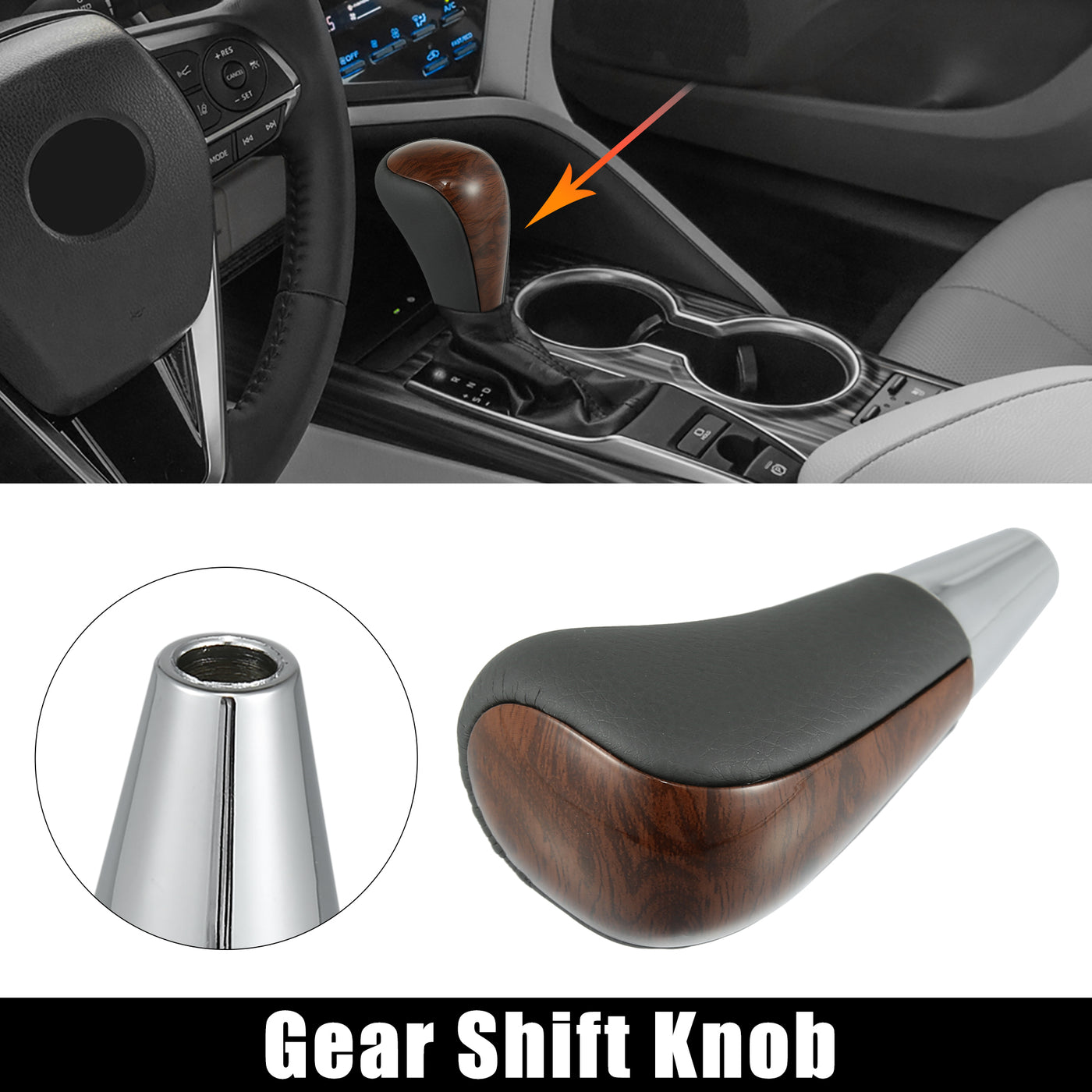 X AUTOHAUX M8x1.25 Car Gear Shift Knob Gear Lever Shifter for Toyota Camry Yaris 4Runner Tacoma for Lexus ES300 ES330 Brown Wood Pattern Gary Faux Leather