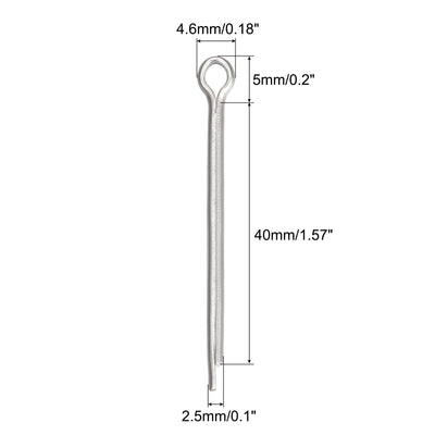 Harfington Uxcell Split Cotter Pin, 2.5mm x 40mm Stainless Steel Clip Fastener Fitting for Automotive, Mechanics, Silver Tone, 90Pcs