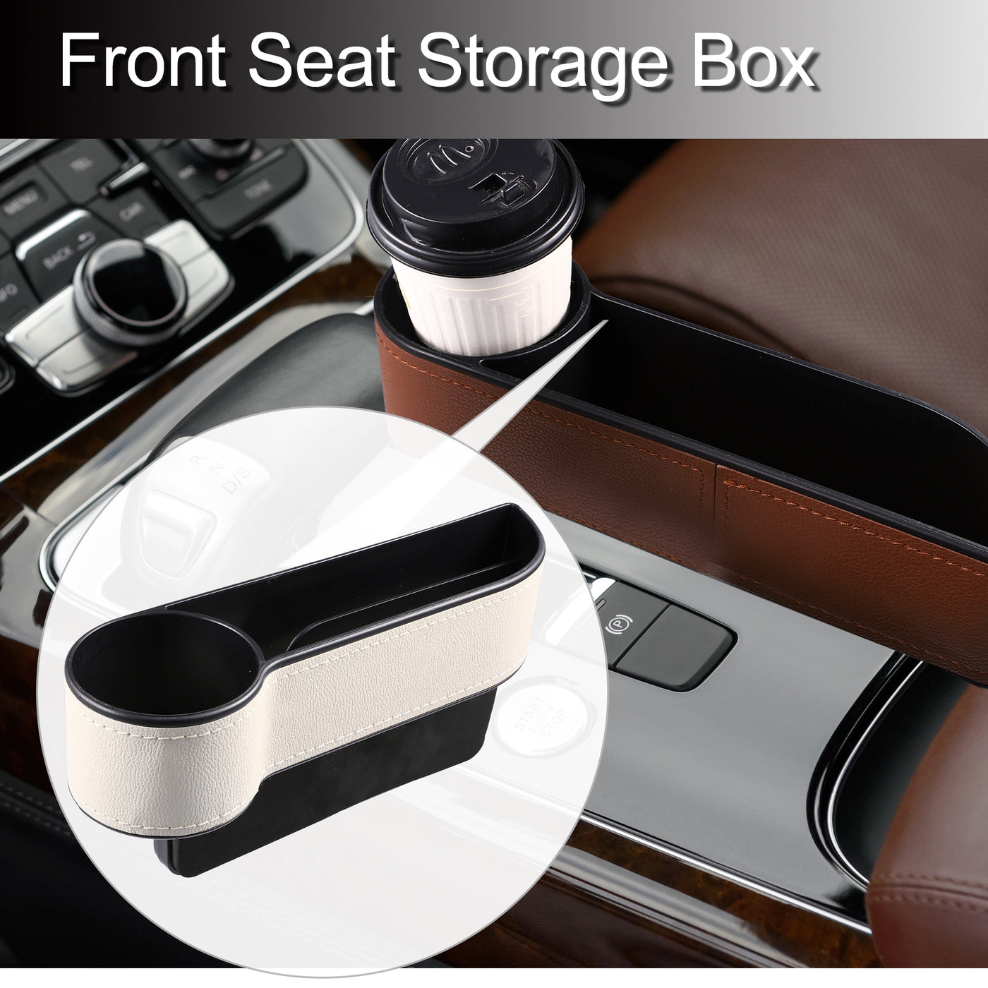 X AUTOHAUX Automotive Front Seat Storage with Cup Holder Car Seat Gap Filler Auto Console Side Storage Boxes Seat Side Storage Boxes Left Side Beige