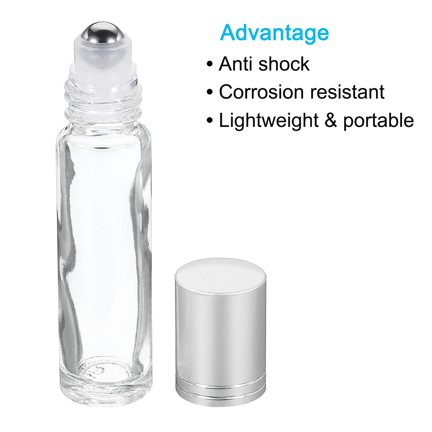 Harfington 10mL Roller Bottles, 3 Pack Glass Essential Oil Roller Balls with Silver Cover Cap Refillable Containers, Clear